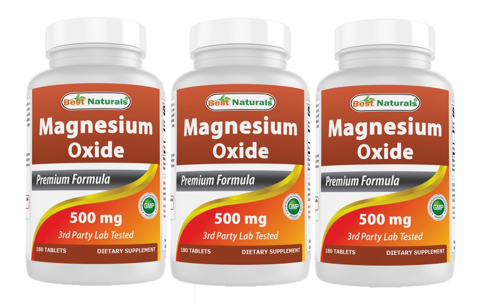 3 Pack Best Naturals Magnesium Oxide 500 mg 180 Tablets