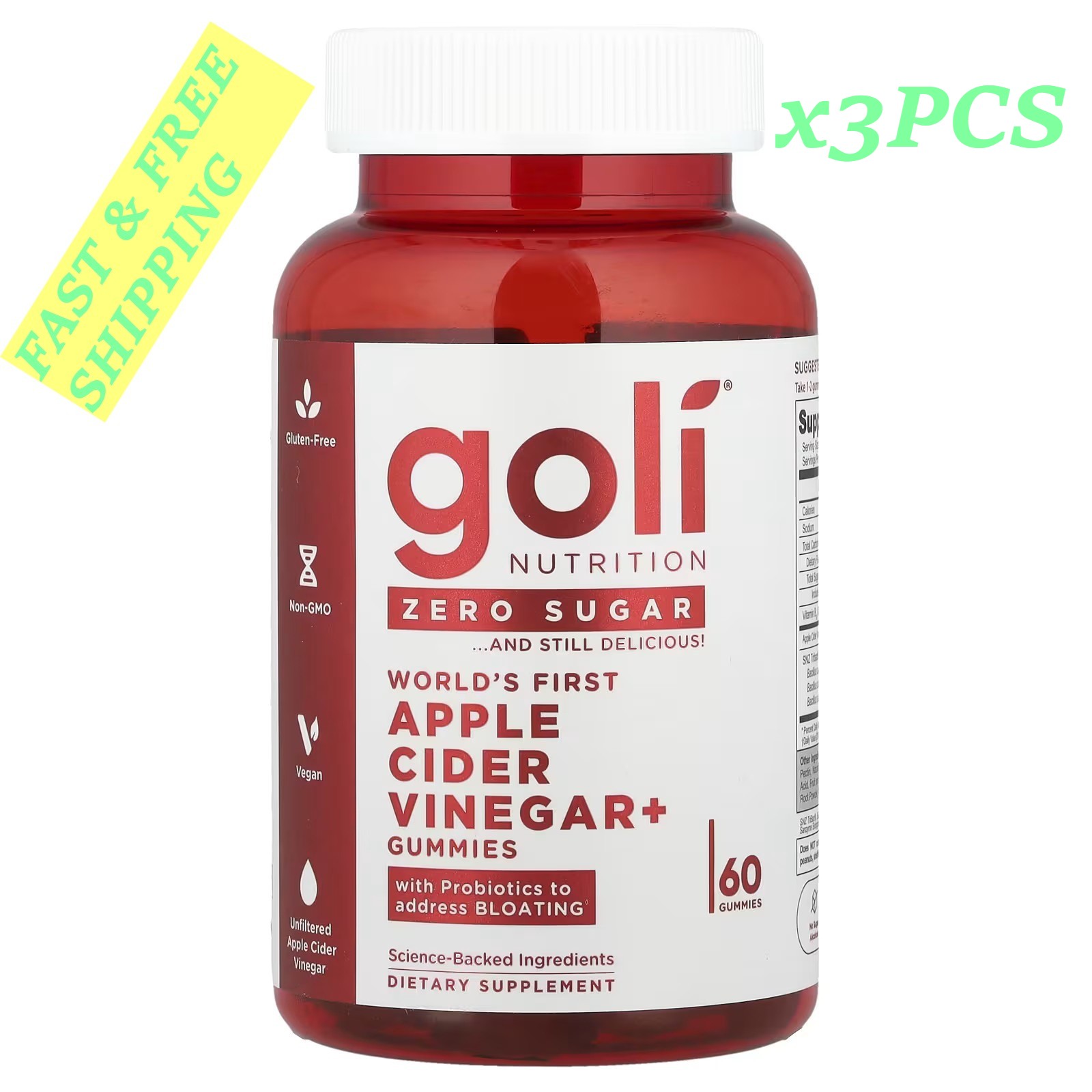 1-3PCS Goli Nutrition, World’s First Apple Cider Vinegar+ Gummies , 60 Gummies*/