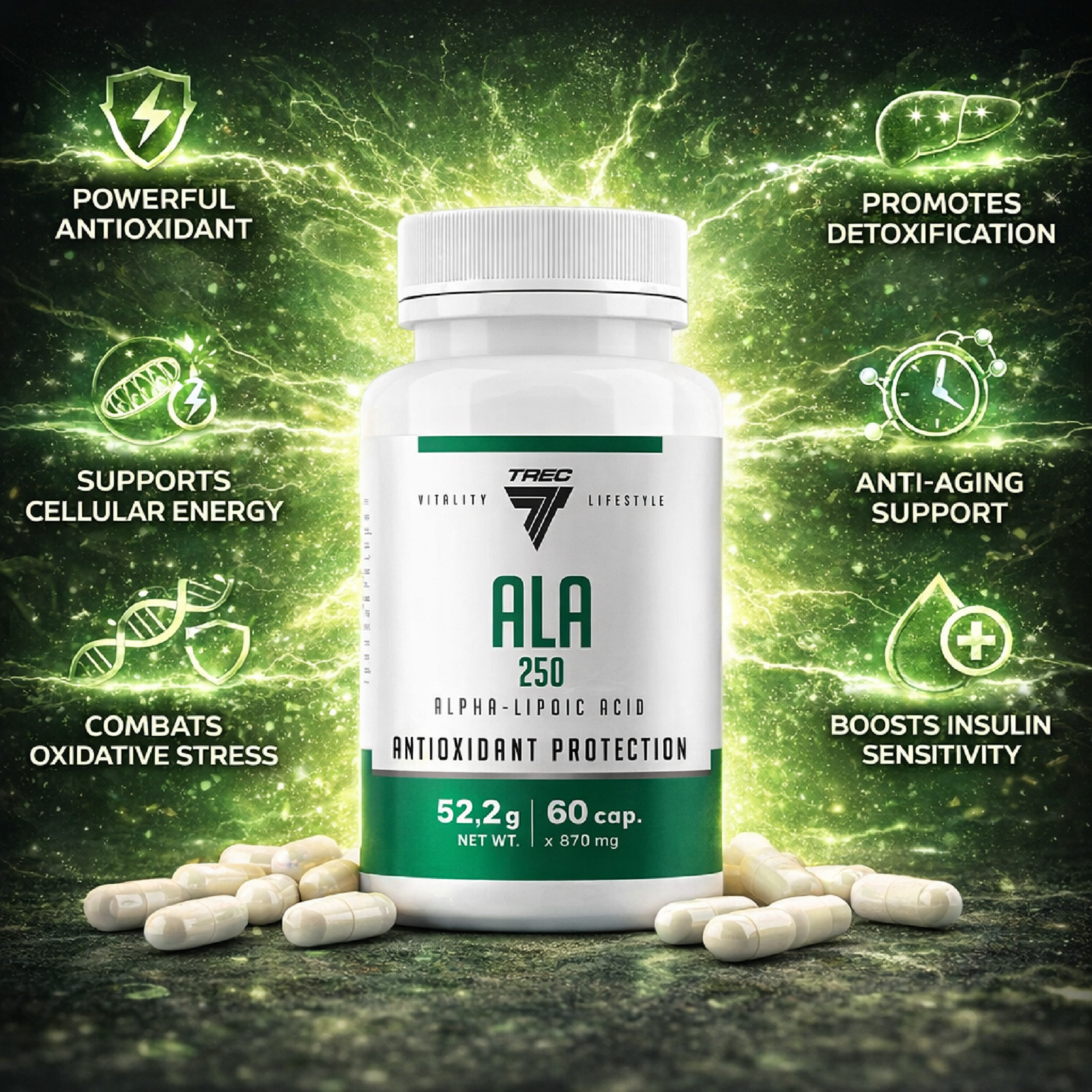 ALA 250 – TREC – Alpha lipoic acid, strong antioxidant effect, energy metabolism