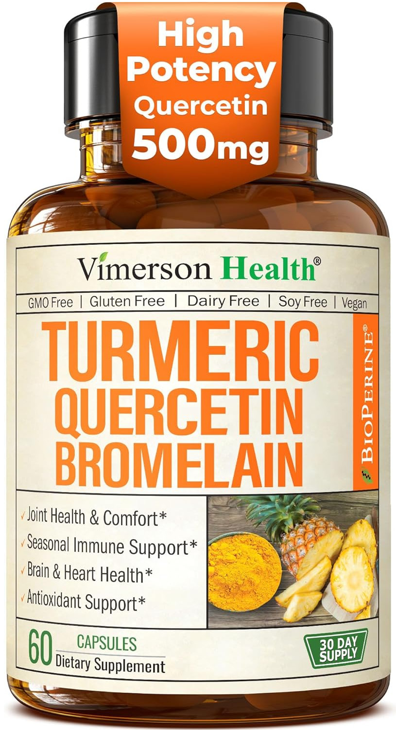 Quercetin with Bromelain Turmeric Curcumin Supplement – Allergy Relief, Immune &
