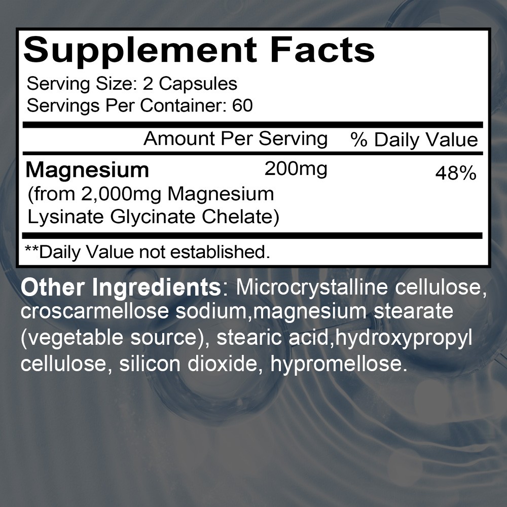 Magnesium Lysinate Glycinate Supplements Supports Muscle Relaxation 120 Capsules