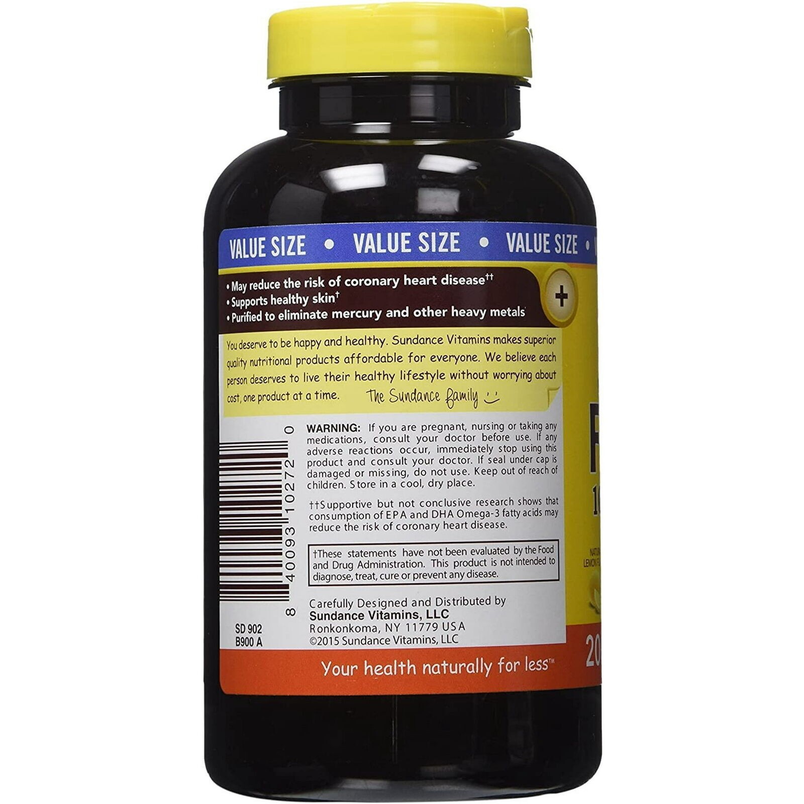 Sundance Premium Strength Mini Fish Oil with Omega 3 Mini Softgels 1300mg 60 Ct