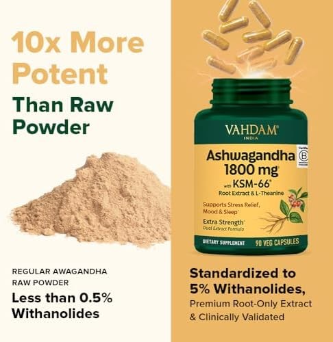 Ashwagandha Supplement 1800mg Root Extract L-Theanine 90 Capsules