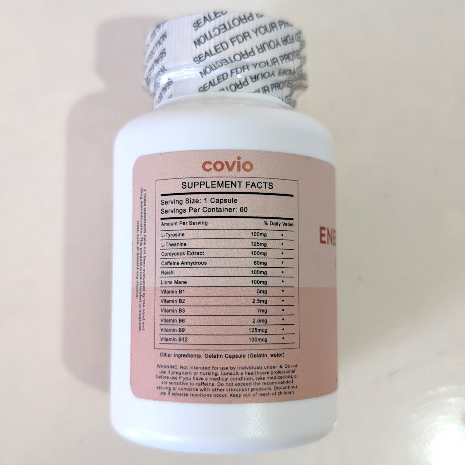 Covio Energy Booster Capsules for Women L-Tyrosine Cordyceps 60Ct Exp 12/29/2028