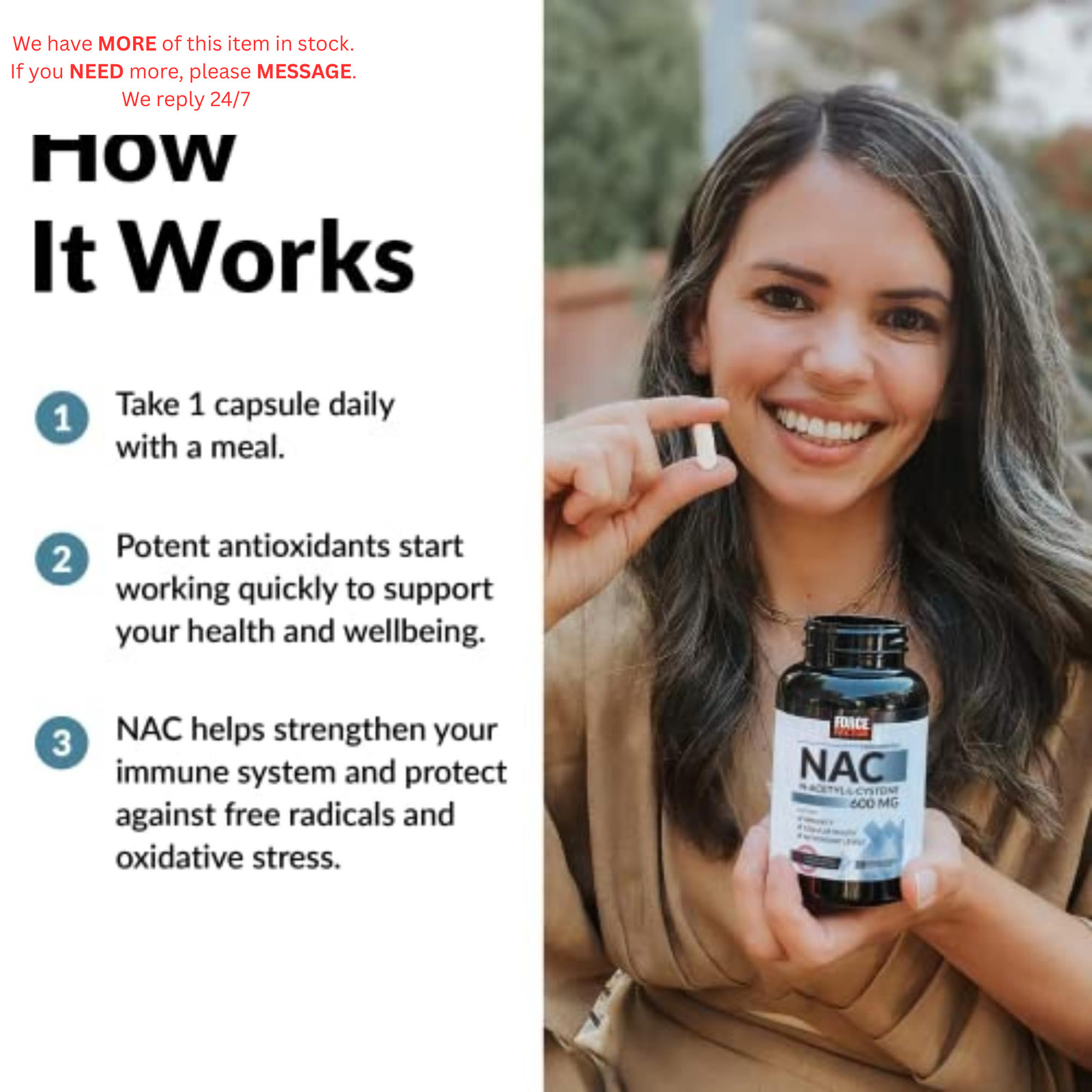 Force Factor NAC 600 mg, N-Acetyl Cysteine for 200 Count (Pack of 1), White