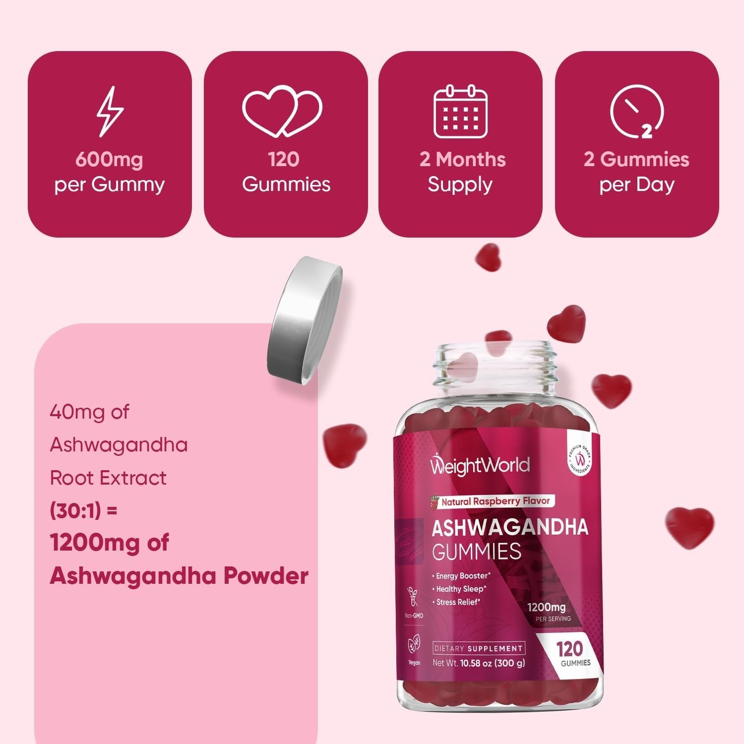 WeightWorld Ashwagandha Gummies 120 Count – Stress & Mood Support