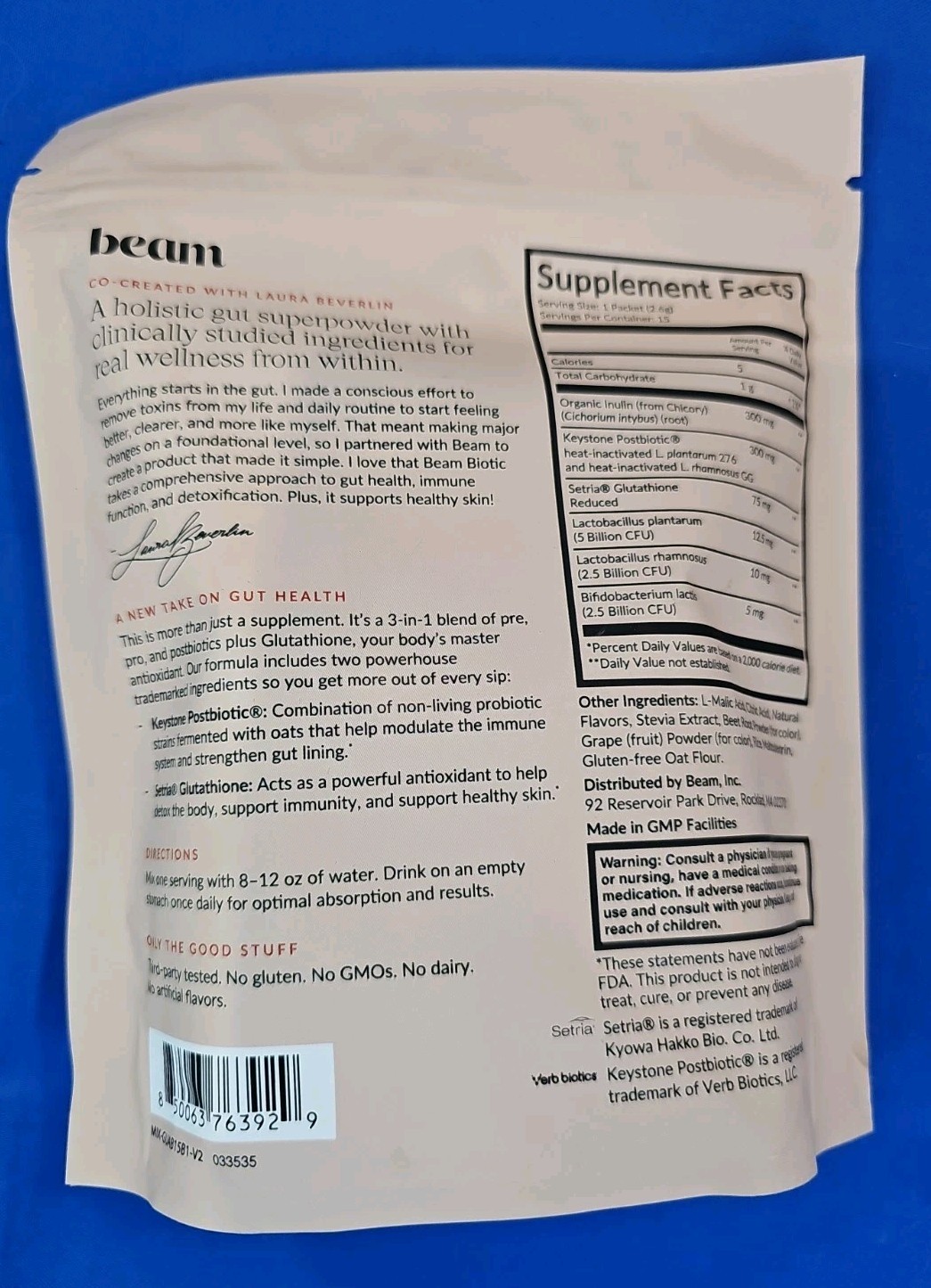 beam Biotic Berry Probiotic Powder 30 Servings Tribotic + Glutathione