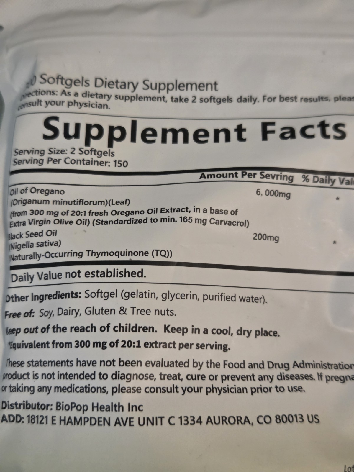 Oil of Oregano + Black Seed Oil Softgels- 300 Ct Wellness Health Supplement