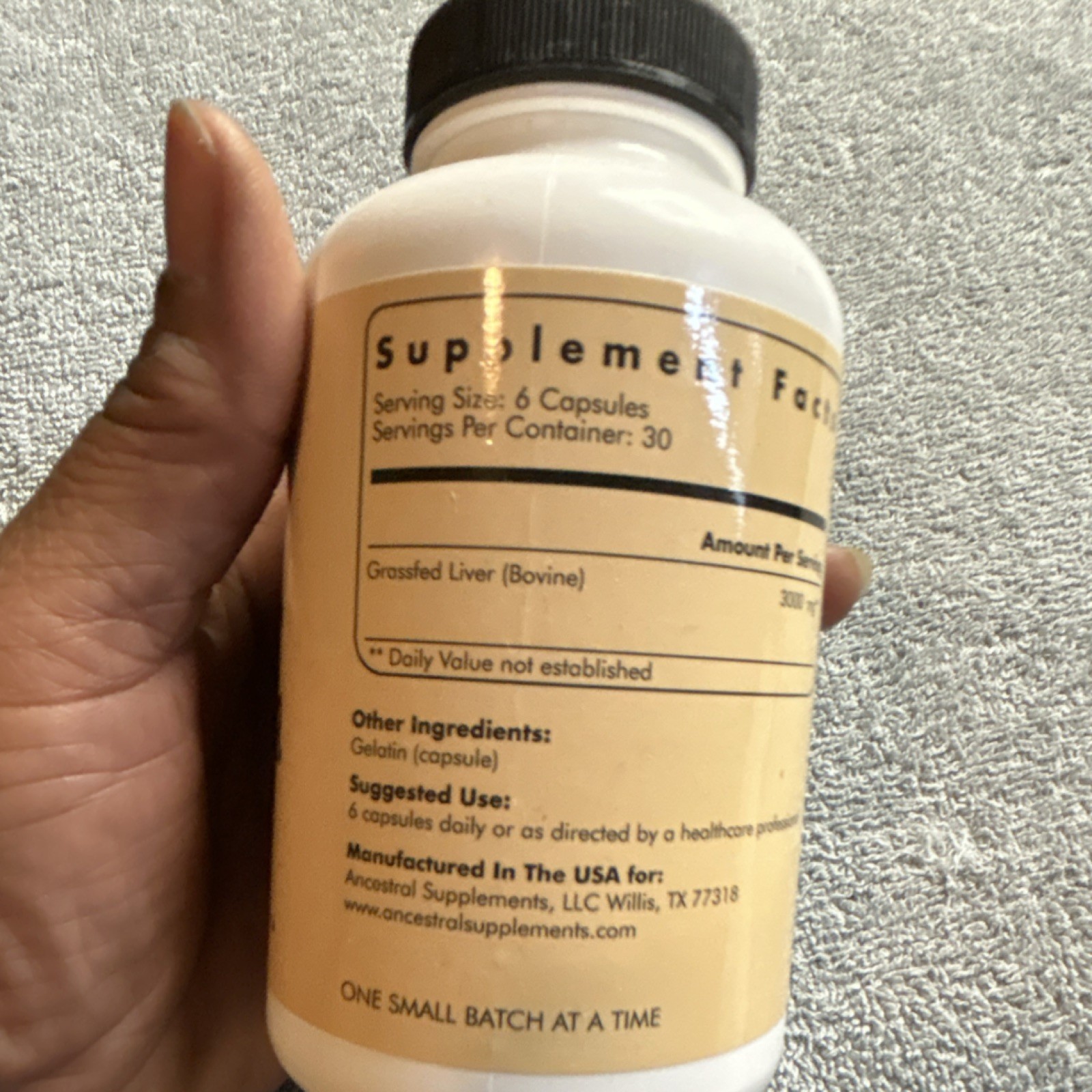Ancestral Supplements Grassfed Beef Liver Capsules 180ct 500mg Hormone-Free