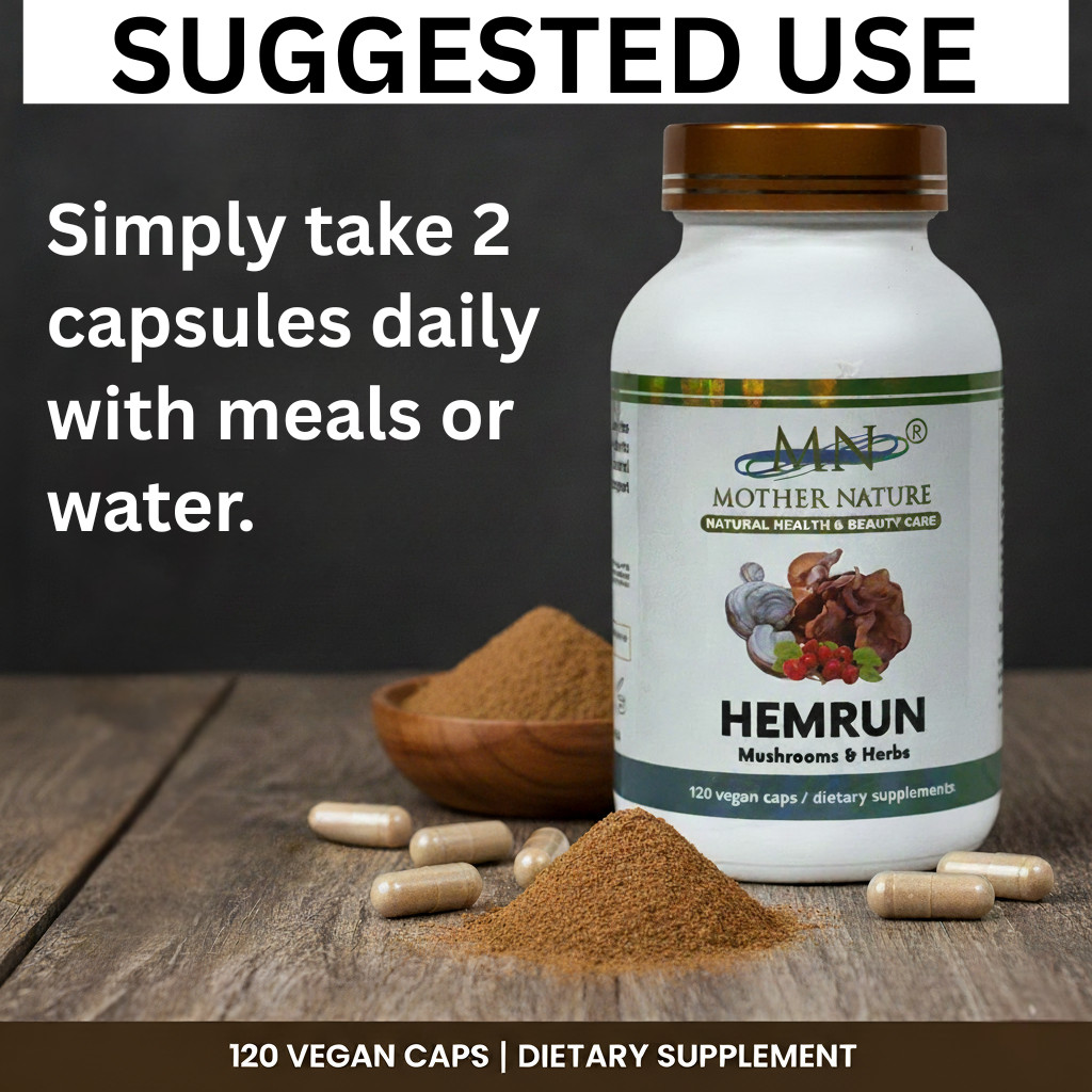 Organic Hemrun Mushrooms 120 Vegan Capsules Wood Ear Butcher’s Broom Oyster