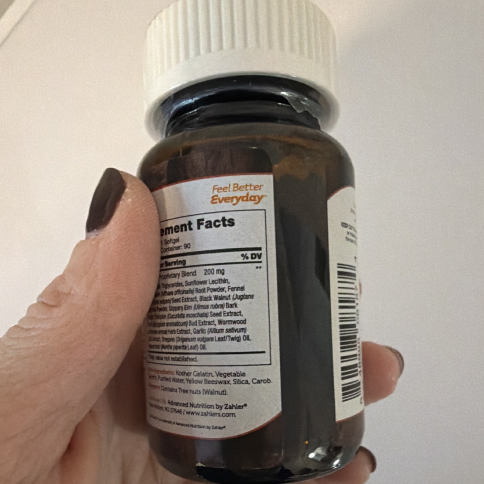 Zahler Black Walnut Wormwood Clove Digestive Support 90ct Softgels Kosher