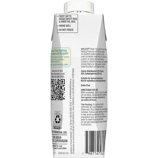 Nestle Replete Fiber Unflavored Tube Feeding Formula High Protein 24@8.45 fl oz
