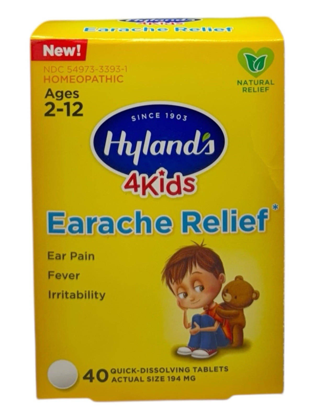 Hyland’s 4Kids Earache Relief 40 Quick-Dissolving Tablets Ages 2-12 Natural
