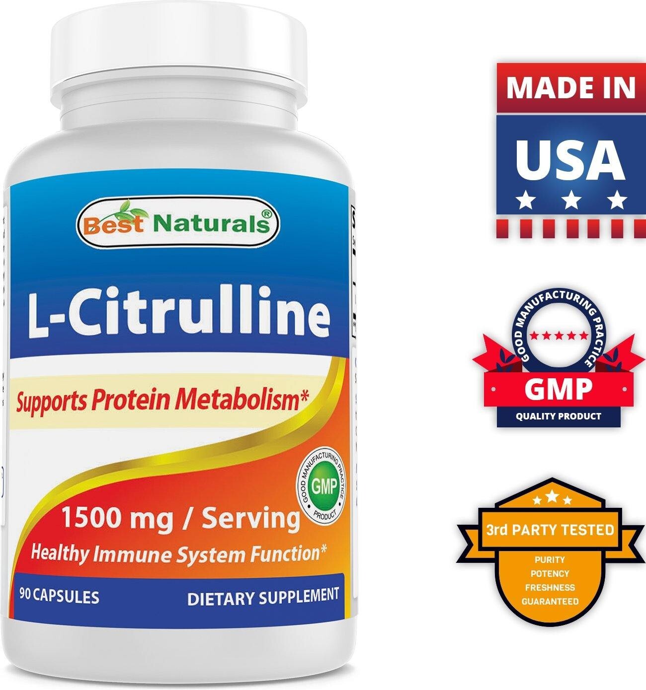 2 Pack Best Naturals L-Citrulline 1500mg/Serving 90 Capsules