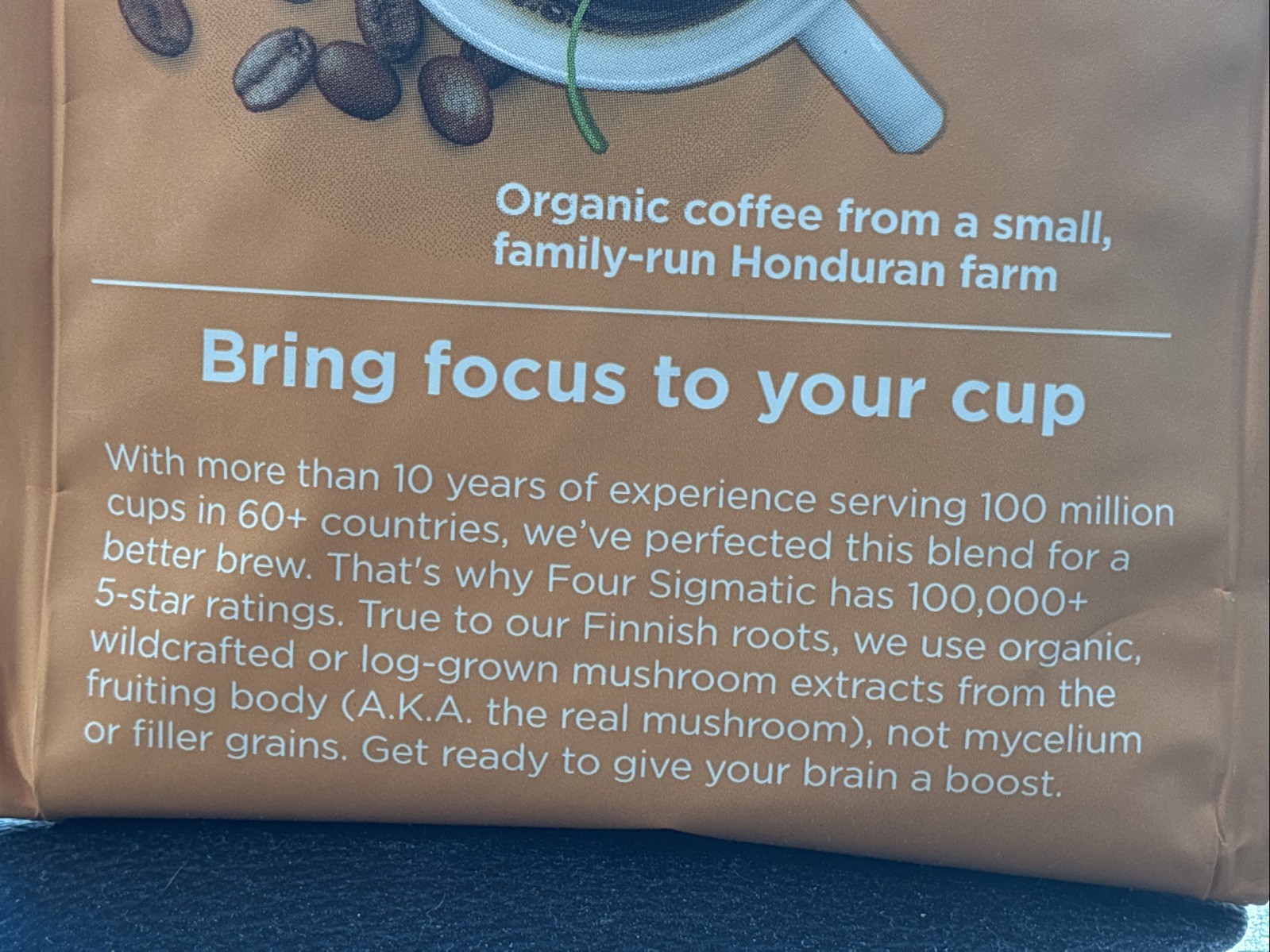 Four Sigmatic Focus Organic Coffee Whole Bean Dark Roast 10 oz Lot of 2 Mushroom