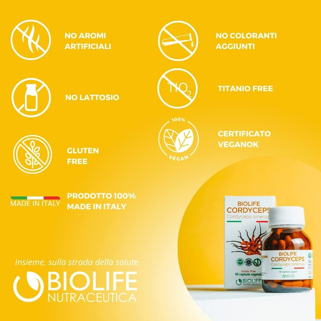 Biolife Cordyceps | 60 cap da 500mg | Cordyceps sinesis Made in Italy | VEGANOK