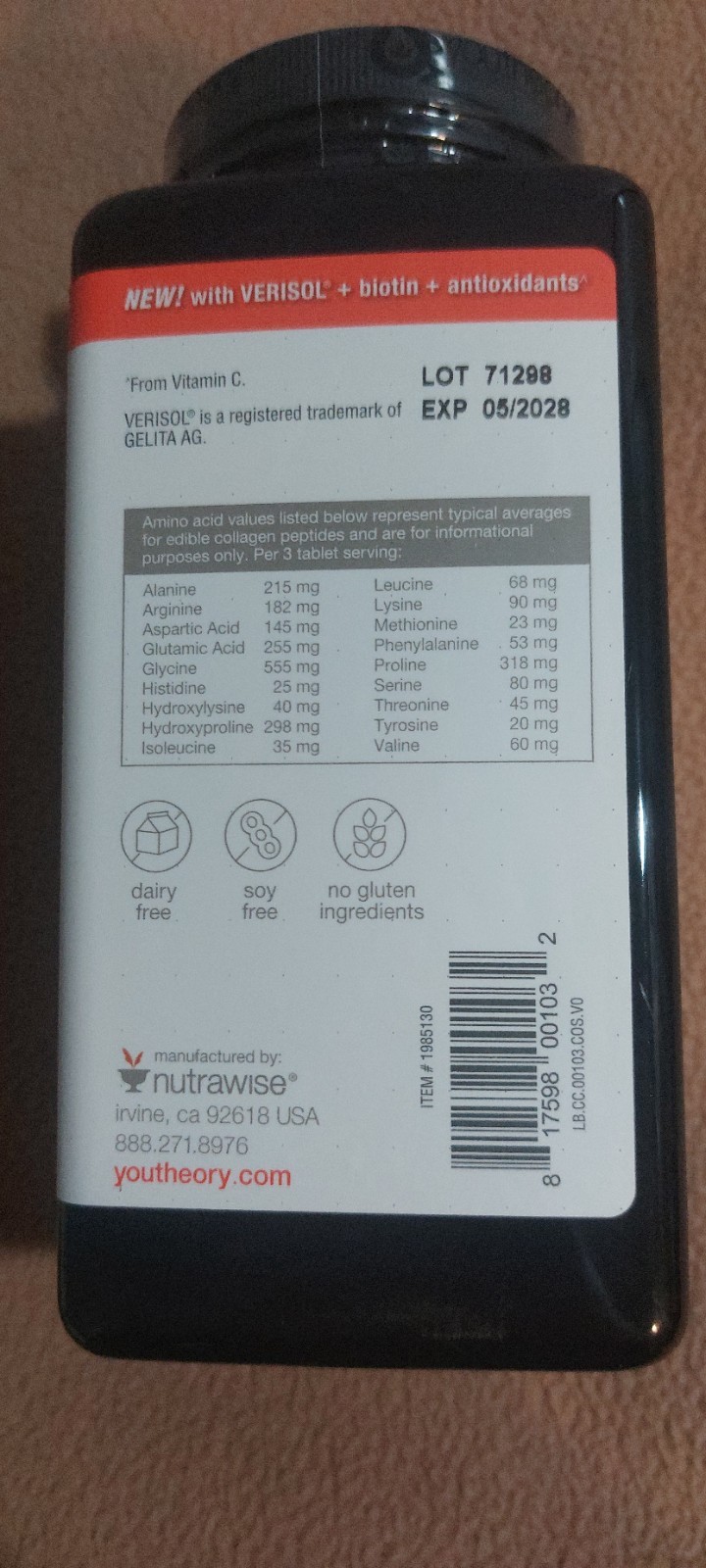 Youtheory Verisol Collagen Tablets 2500mg w/ Biotin Vitamin C 345 Ct
