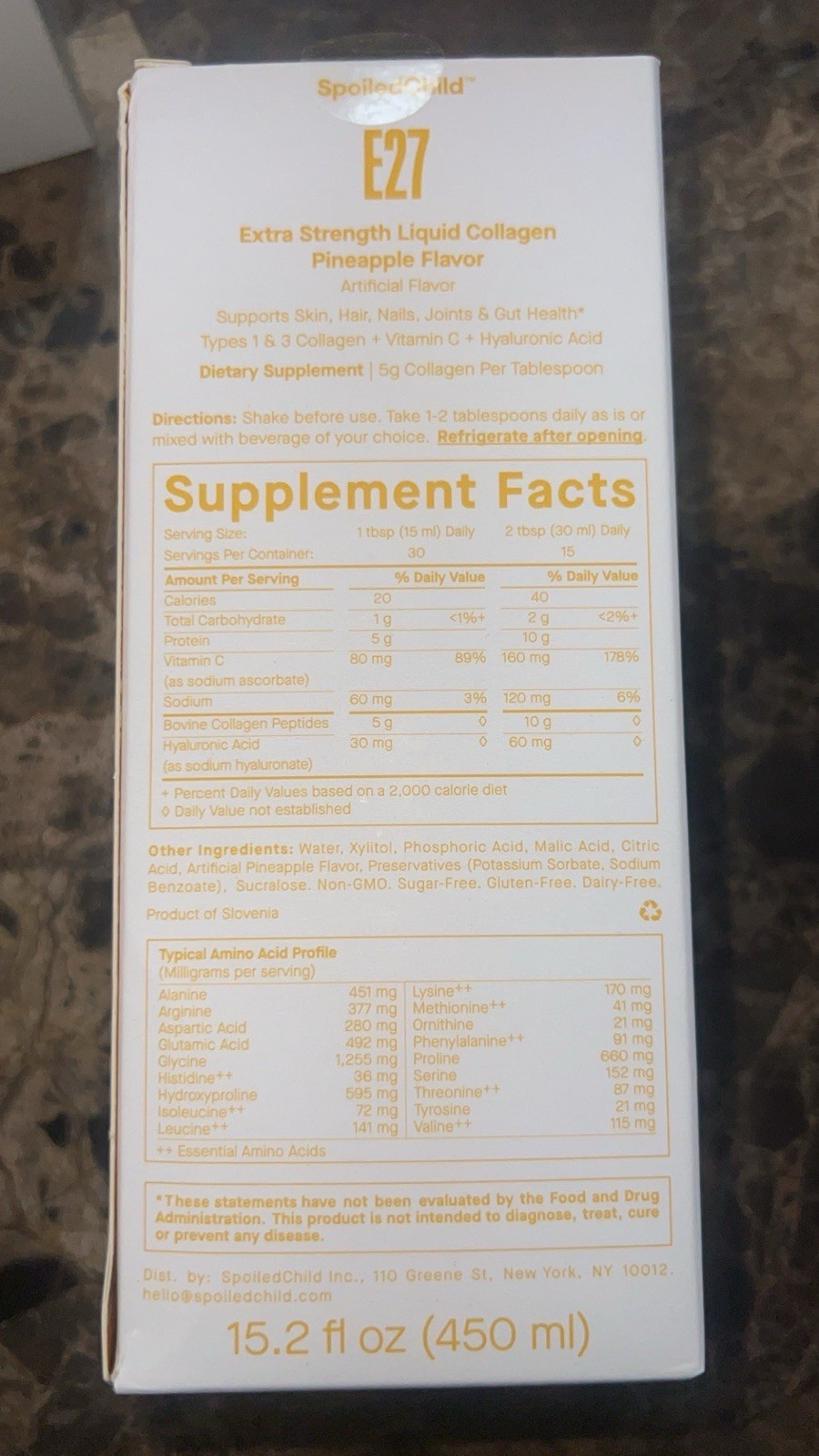 SpoiledChild E27 Extra Strength Liquid Collagen Pineapple 15.2 fl oz (450 mL)