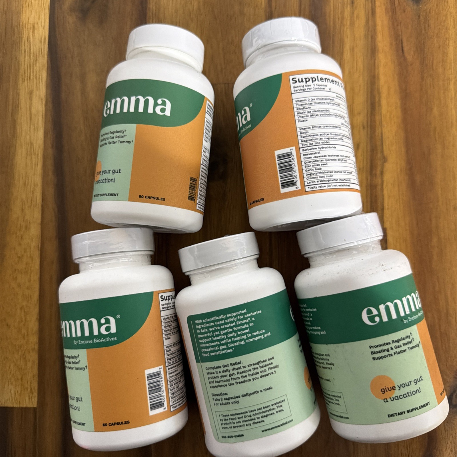 5 Pack Emma Relief Supplement Keto for Gut Bloating 60 Capsules Exp 2027