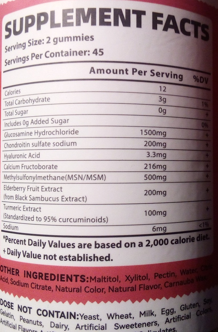 Glucosamine Chondroitin 1500mg Elderberry MSM Strawberry 90 Gummies EXP 9/2026