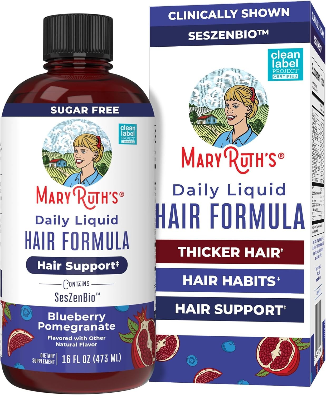 MARYRUTH’S Daily Liquid Hair Formula |500 mg SesZenBio?+2,500 mcg Biotin Thicker
