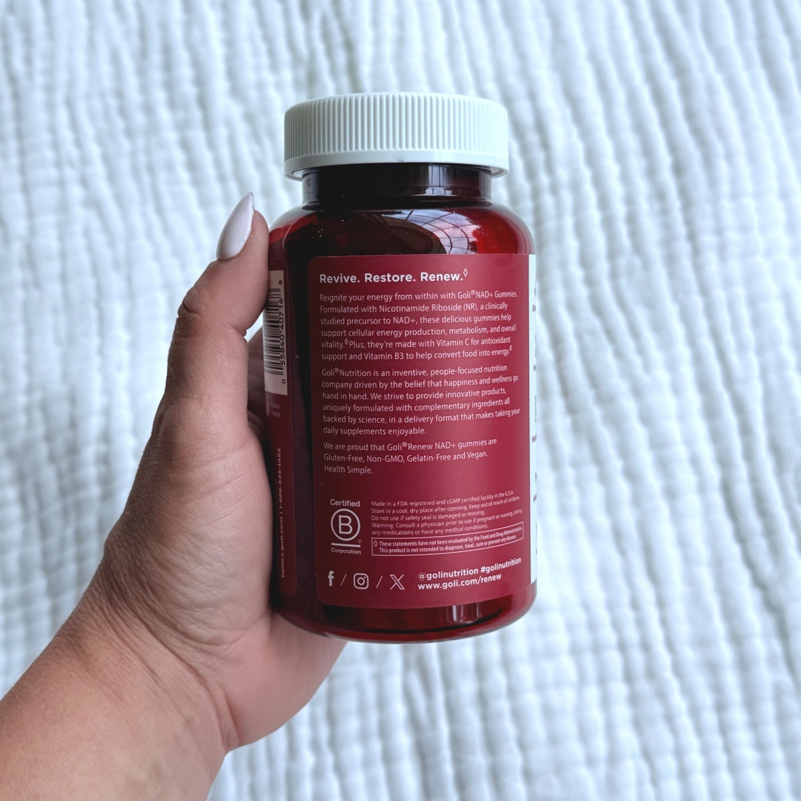 Goli Nutrition Renew NAD+ Gummies Nicotinamide Riboside 60 Count Vegan Non-GMO
