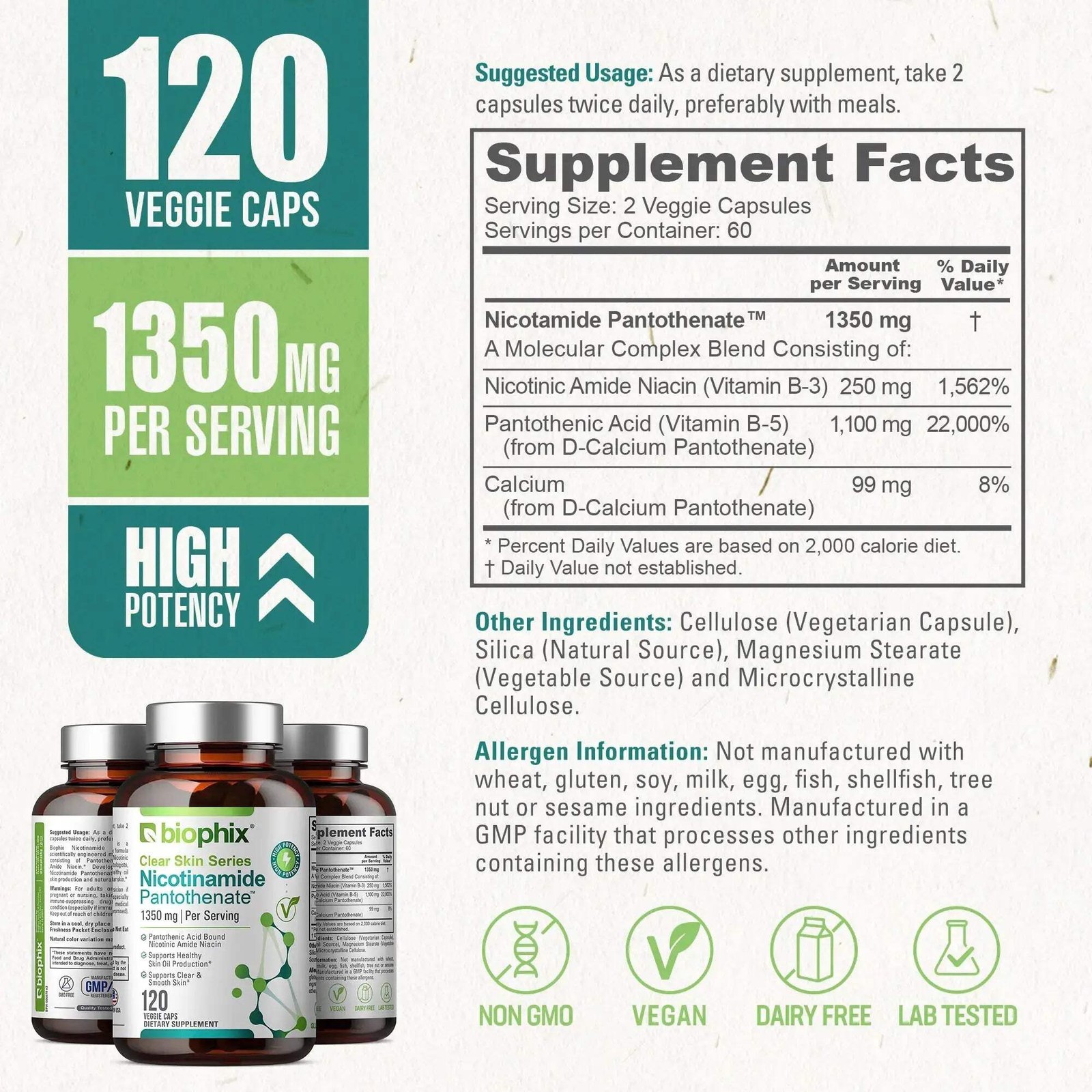 biophix Nicotinamide Pantothenate 1350 mg 120 VCaps