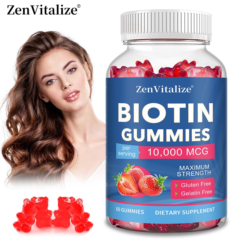Biotin 10000 Mcg Women Men For Hair Skin Nail Growth 60 Gummies Gluten Free