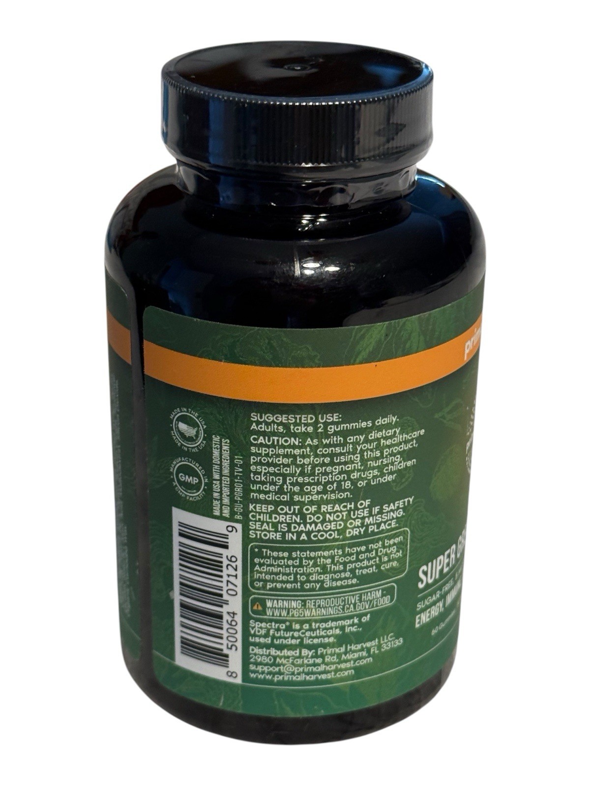 Primal Harvest Super Greens Gummies – 5 Mushroom Blend – 60 Count – Ex: 4/27