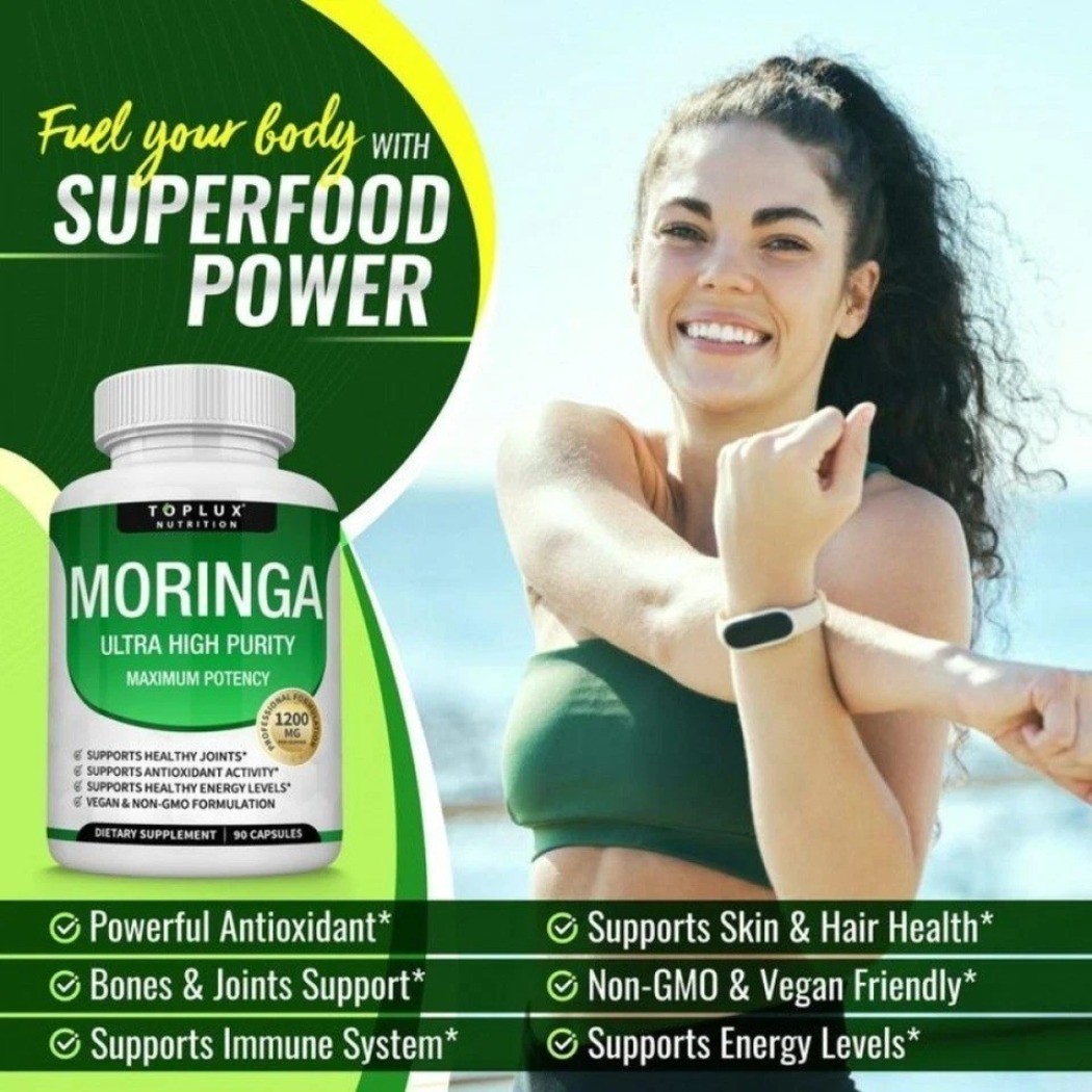 TOPLUX Moringa Leaf Powder Capsules 1200mg Dietary Supplement 90 Count