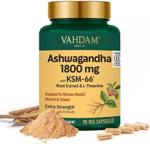 Ashwagandha Supplement 1800mg Root Extract L-Theanine 90 Capsules