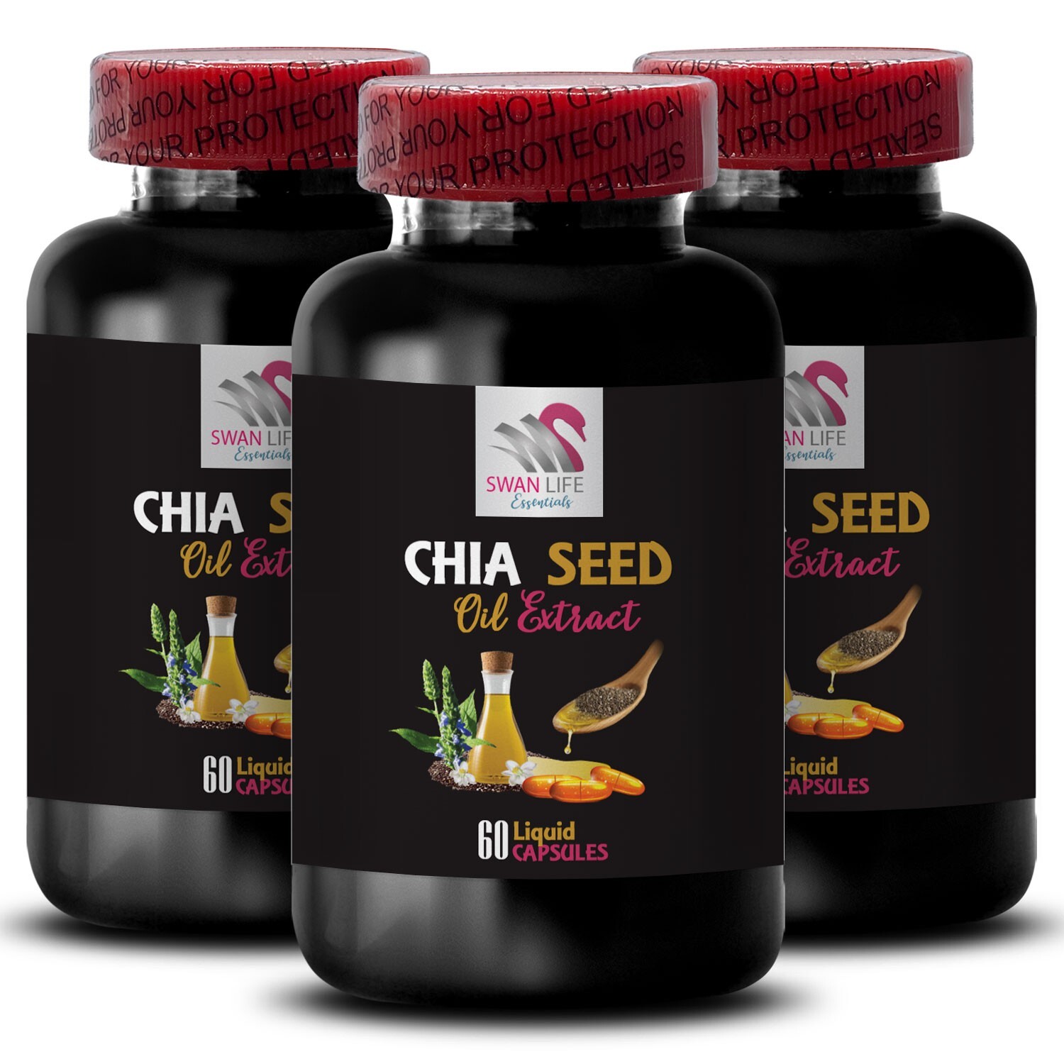 Energy Support – CHIA SEED OIL EXTRACT – Nutrient Variety 3 Bottle 180 Capsules