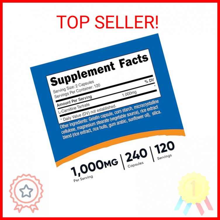 Nutricost L-Carnitine Tartrate 1,000mg, 240 Capsules – 500mg Per Capsule, 120 Se