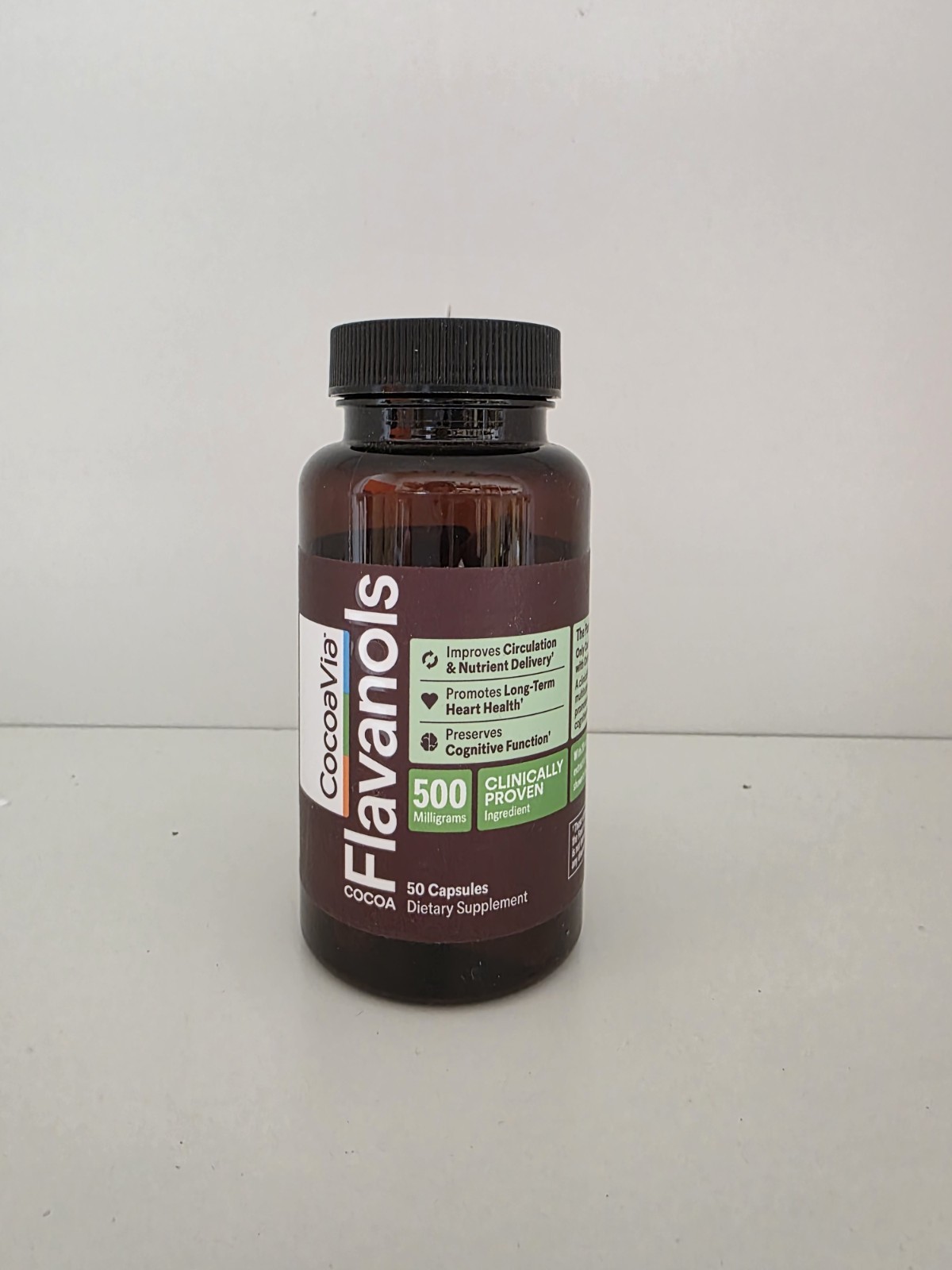 CocoaVia Flavanols 500mg 50 Capsules Cocoa Flavor Dietary Supplement