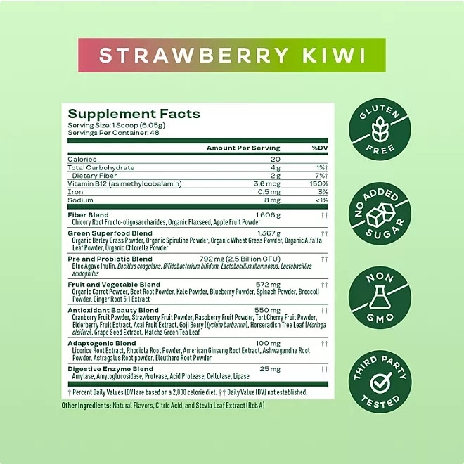 BLOOM NUTRITION Greens and Superfoods Powder Strawberry Kiwi 48 Servings NEW