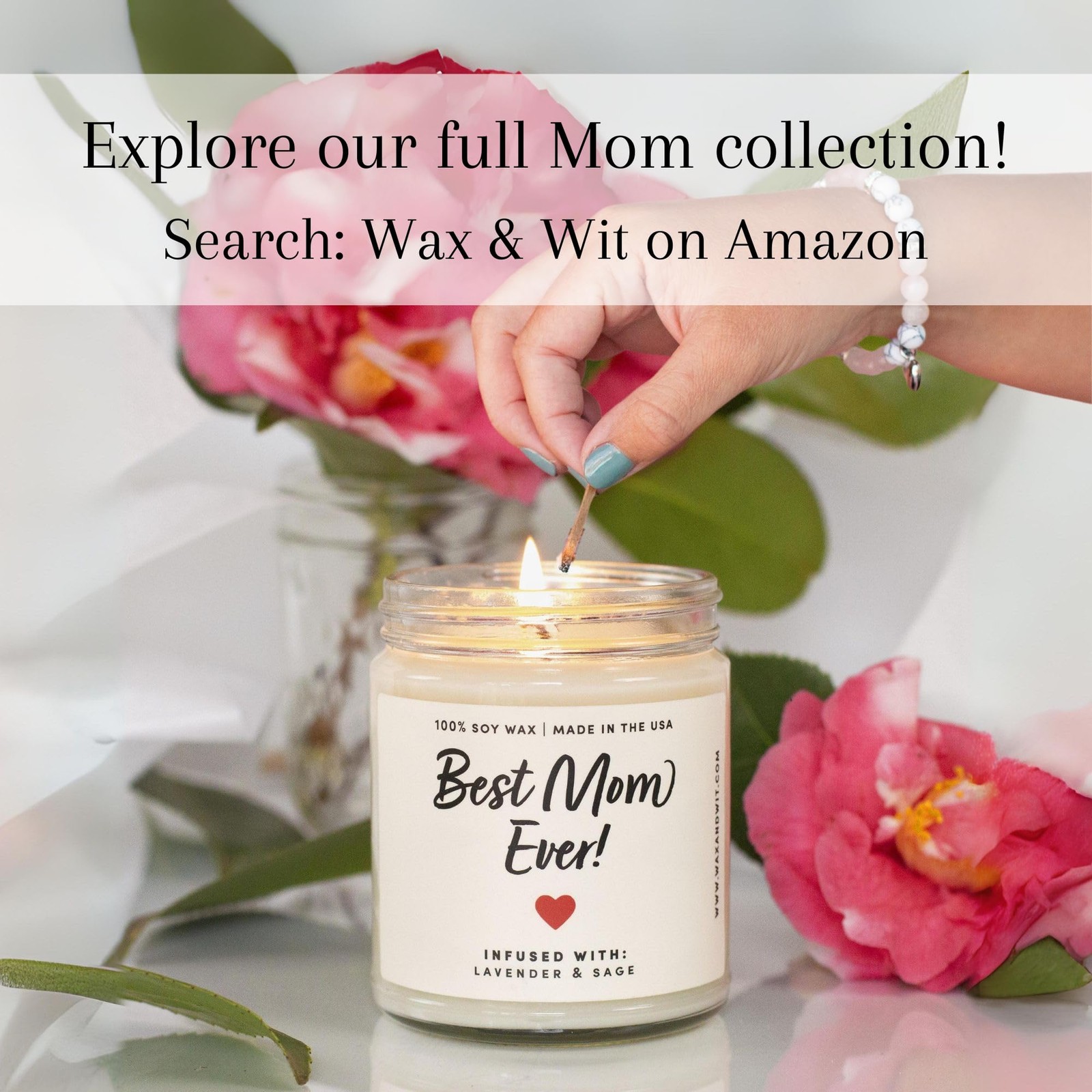 Great Happy for Mom Candle with Crystal 9oz, Best Ever W/Bracelet