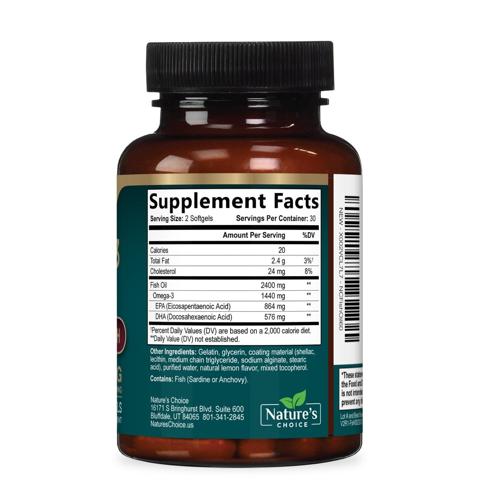 Omega 3 Fish Oil Supplements – 2400mg Per 60 Count (Pack of 1)