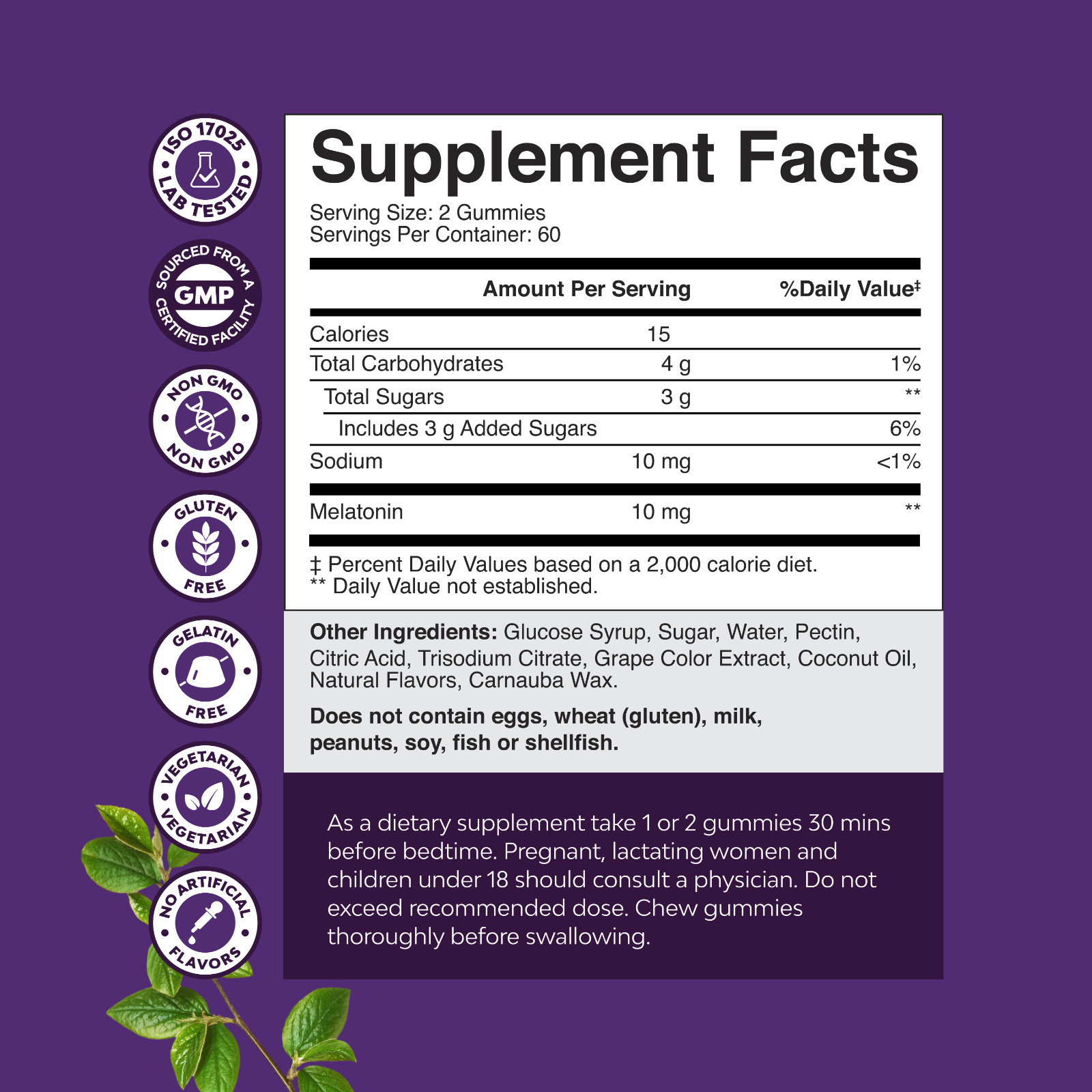 Certified Organic Melatonin Gummies 10mg Per Serving – Fast Acting and Tasty