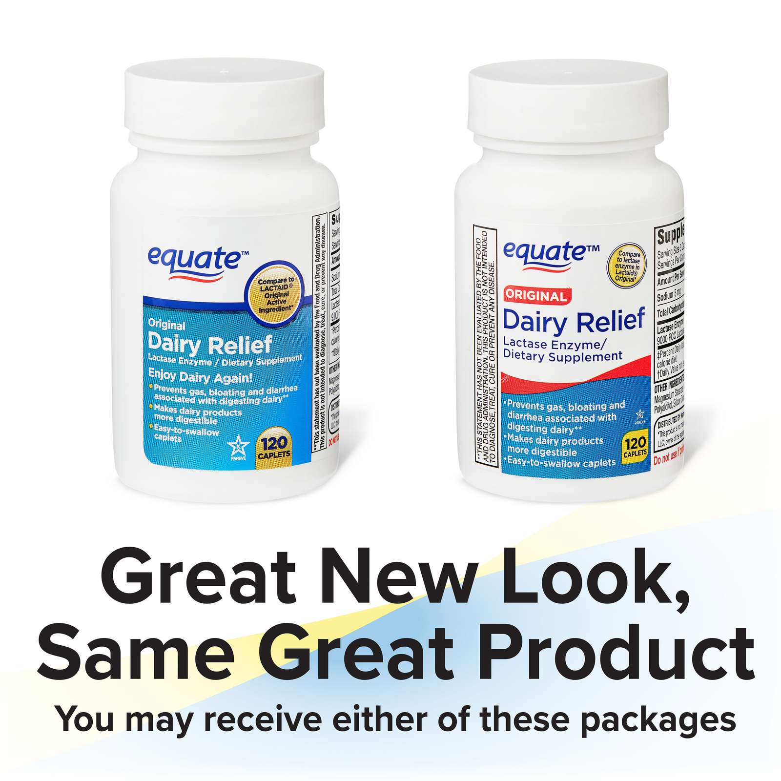 Equate Dairy Relief Caplets Original Support Diarrhea Easy-to-swallow 120 Count