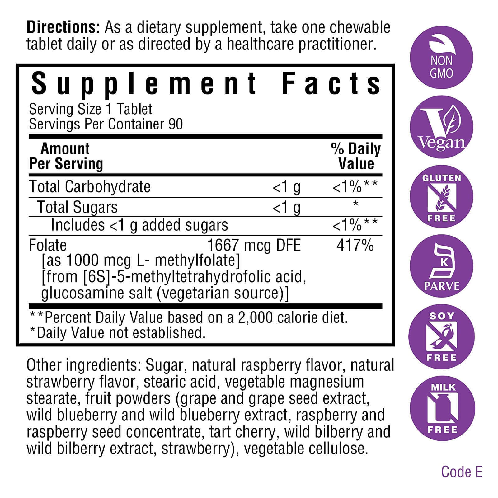 Bluebonnet Earth Sweet Cellular Active Methylfolate 1000 Mcg 90 Tablets