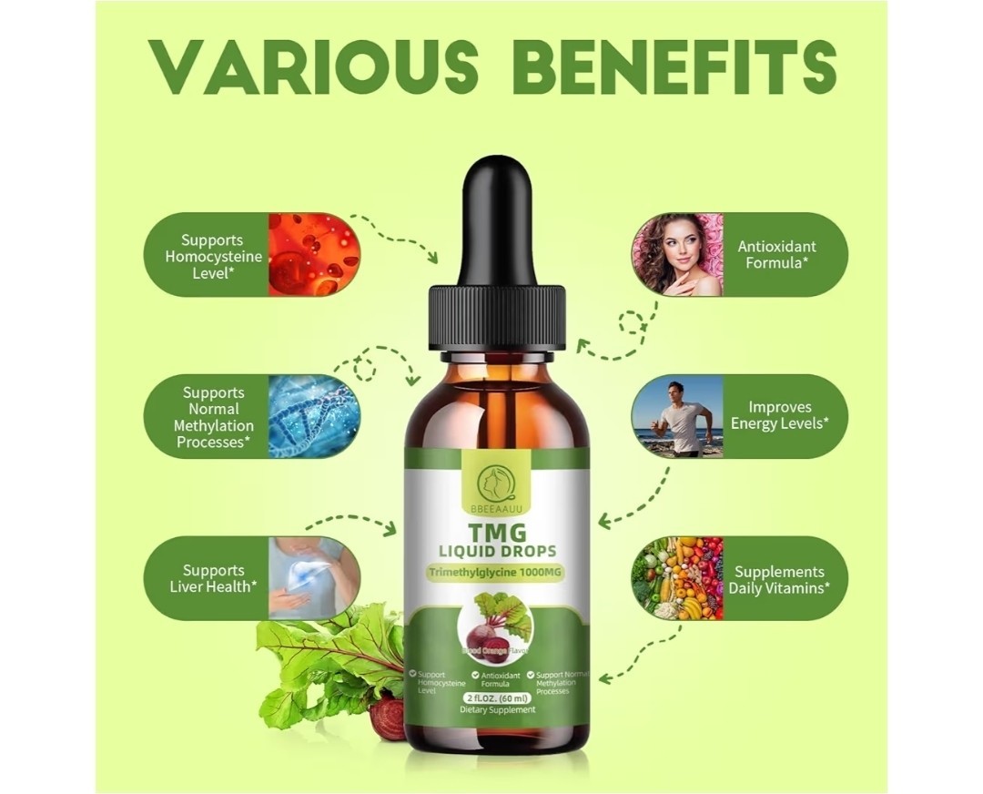 BBEEAAUU TMG Trimethylglycine 1000mg Liquid Drops Blood Orange 2oz 2 Pack