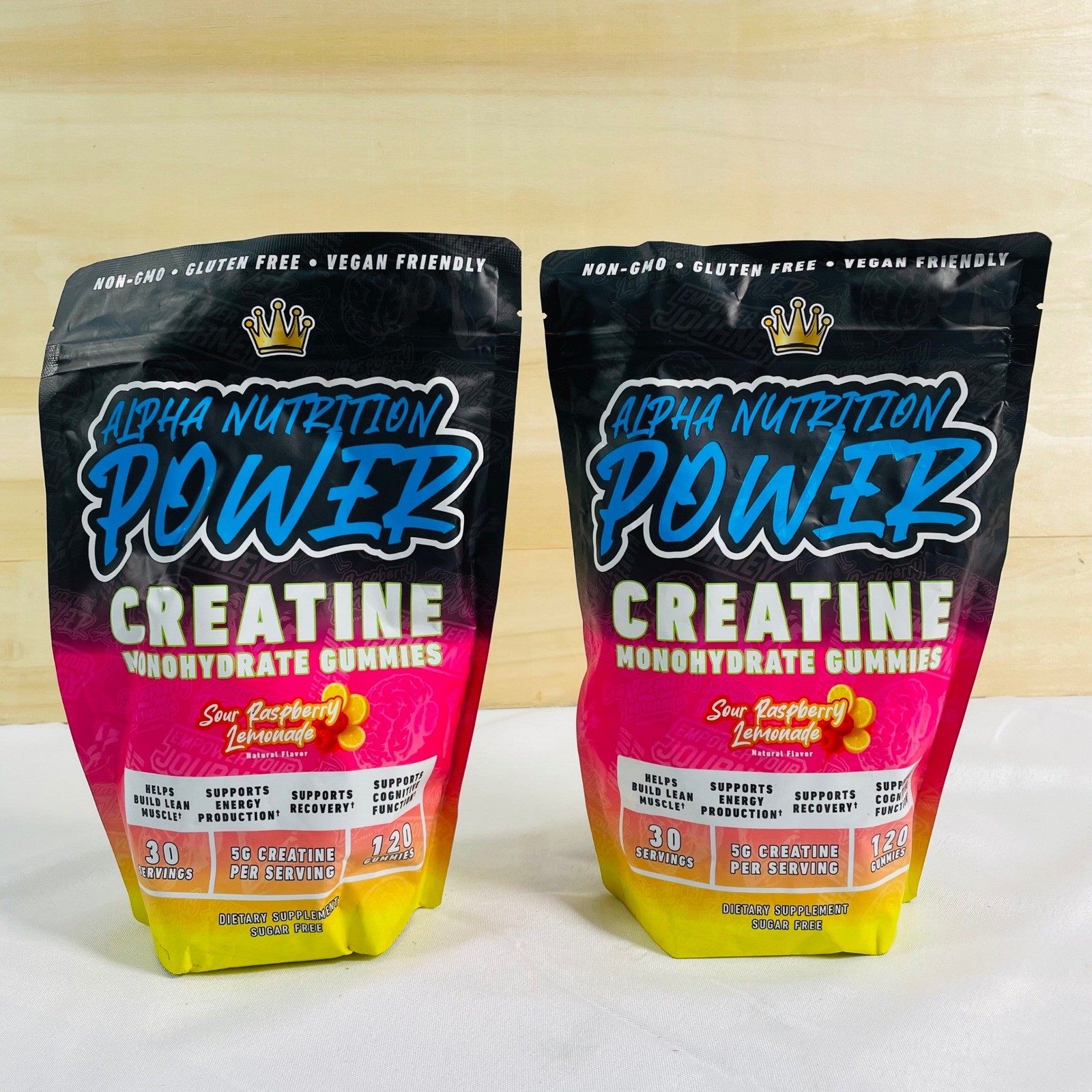 2 Alpha Nutrition Power Creatine Monohydrate Gummies Sour Raspberry Lemonade