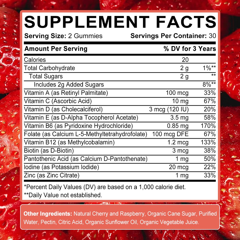 Toddler Multivitamin Gummie,Allergen-Free Kid Vitamin A C D Zinc for Growth 60CT
