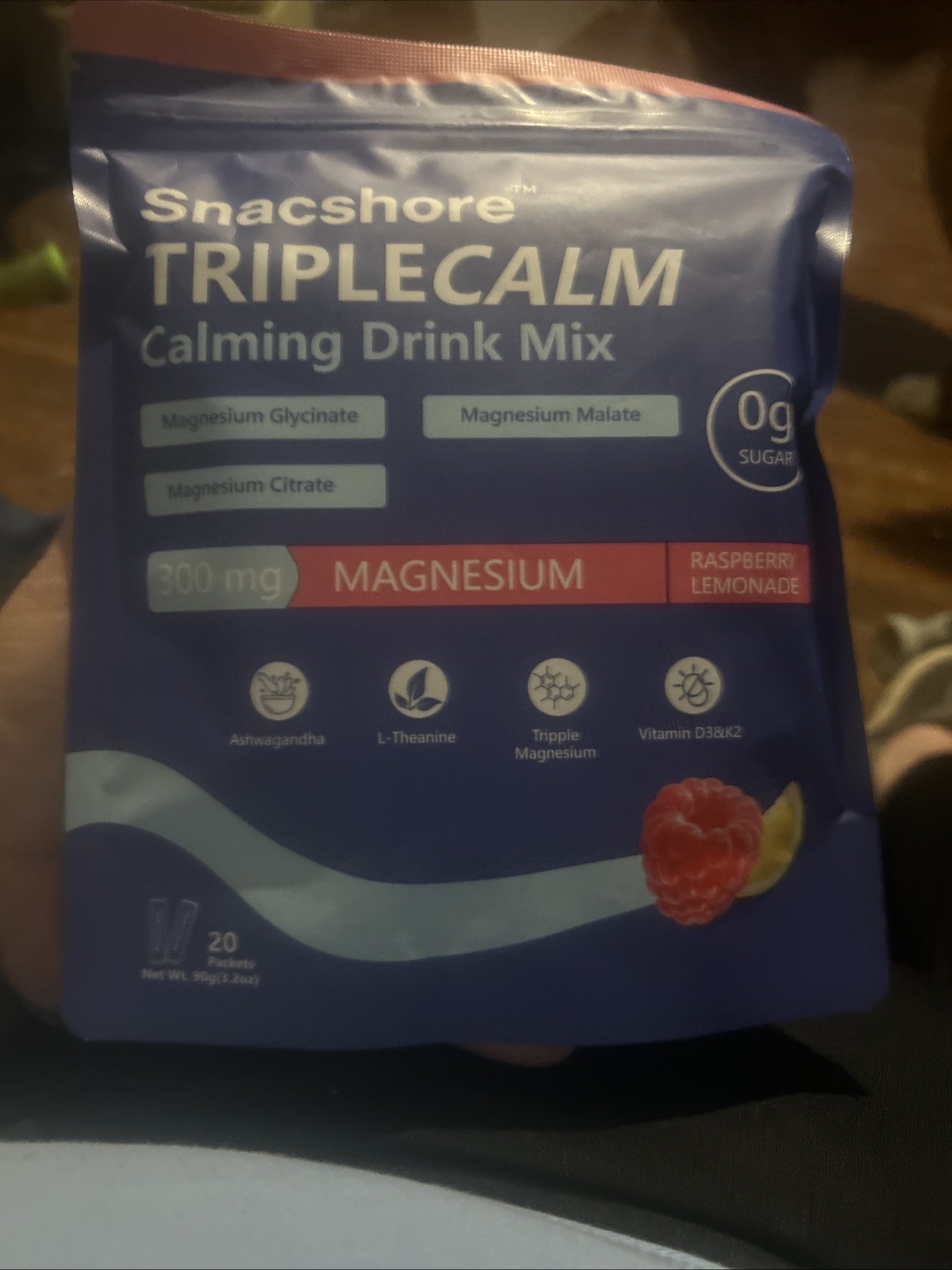 Snacshore TripleCalm Magnesium Drink Mix 20 Packets Raspberry Lemonade New