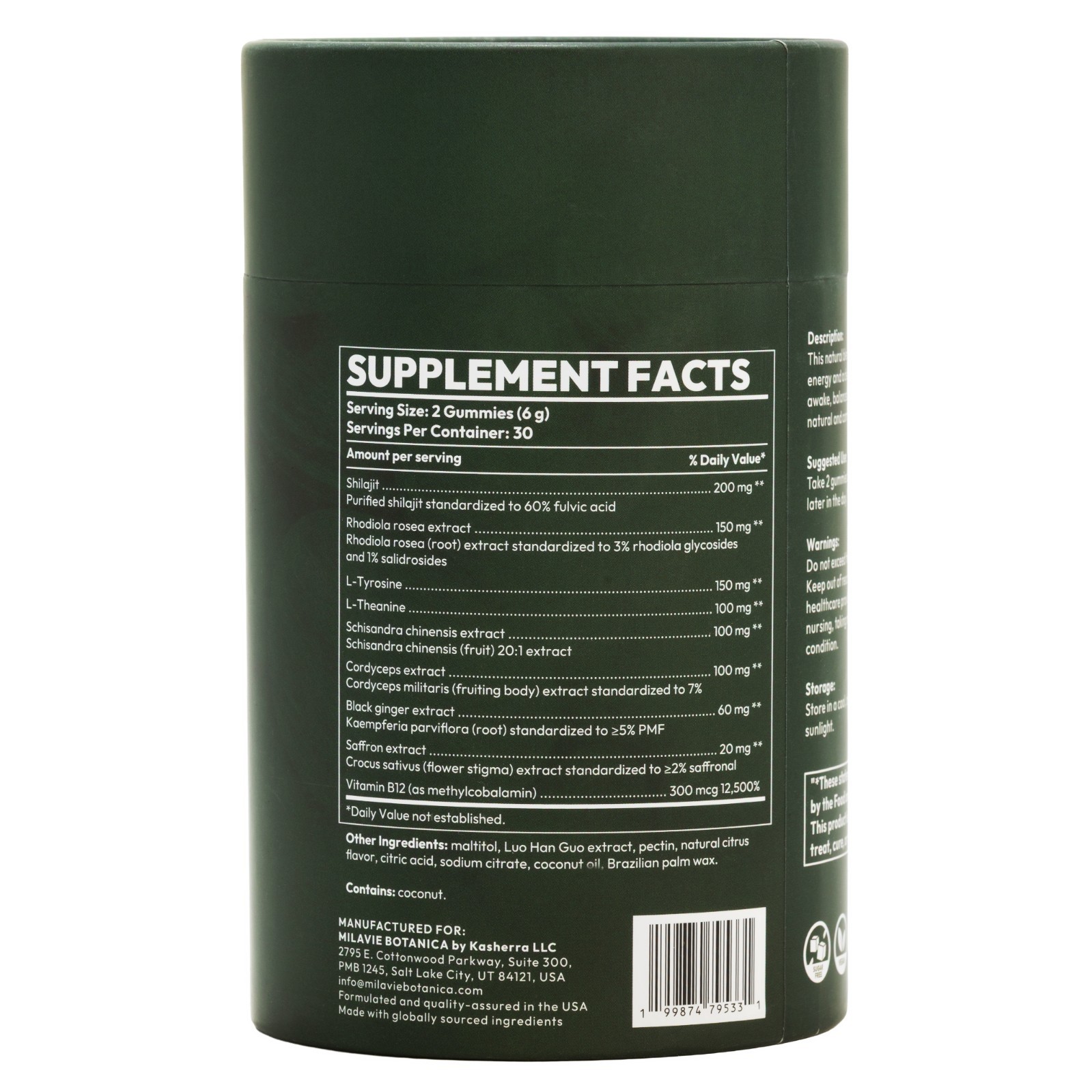 MILAVIE Botanica RISE Premium Adaptogen Gummies – Rhodiola, Shilajit, VitaminB12