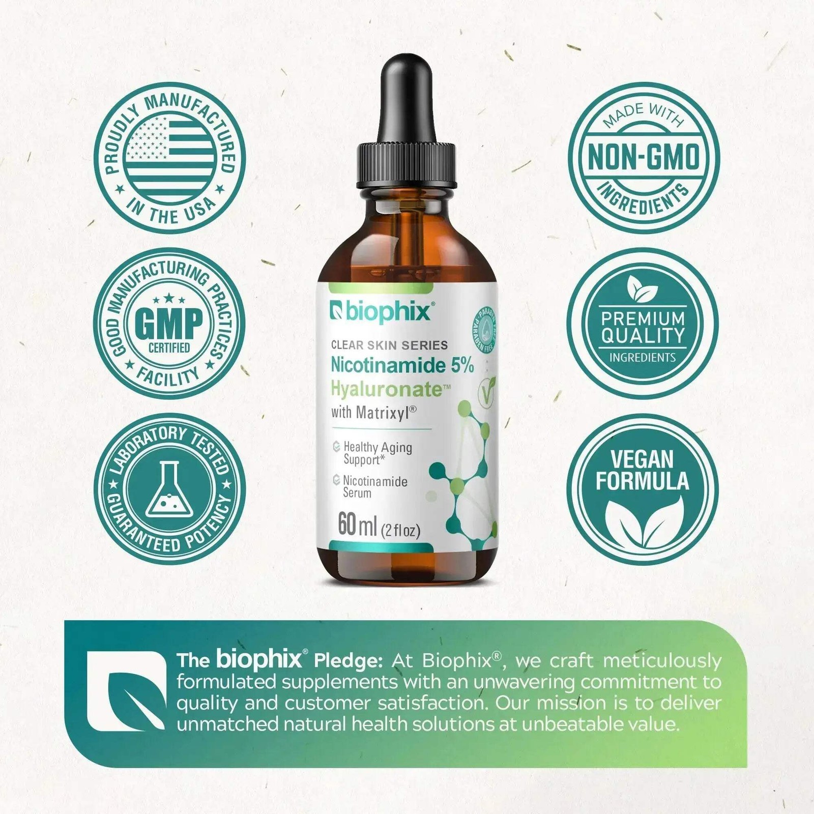 Nicotinamide Age-Defying Liquid Serum 2 oz Hyaluronic Acid Matrixyl Skin Support