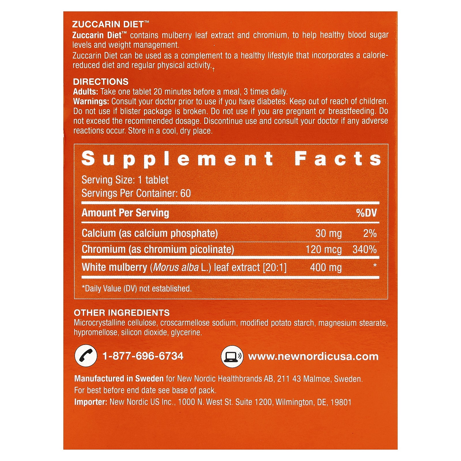 New Nordic US Inc Zuccarin Diet 60 Tablets Dairy-Free, Gluten-Free, Vegan