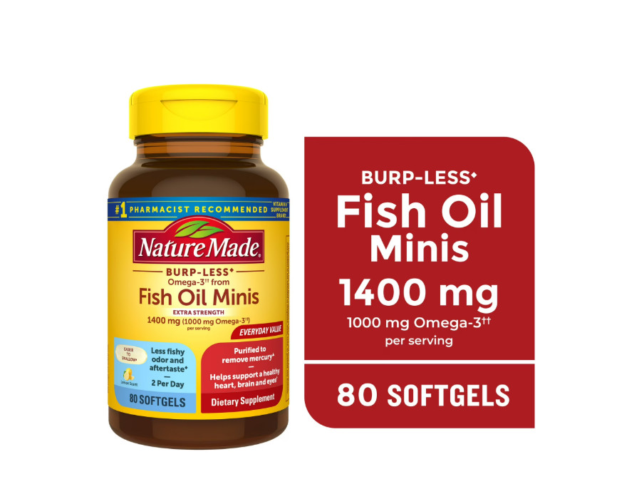 Nature Made Burp-Less Omega-3 from Fish Oil 1400 Mg Minis Softgels, 80 Count