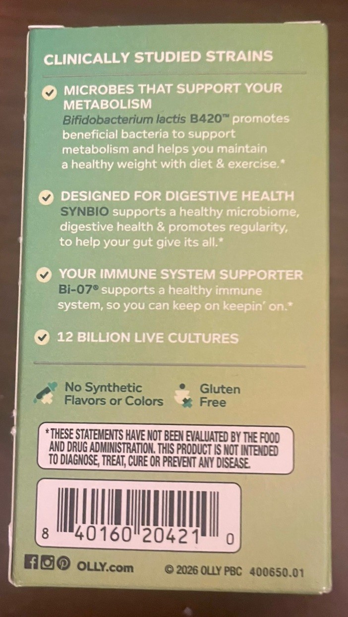 OLLY Precise Probiotics Metabolism Digestive & Immune Support EXP 09/2027 NEW