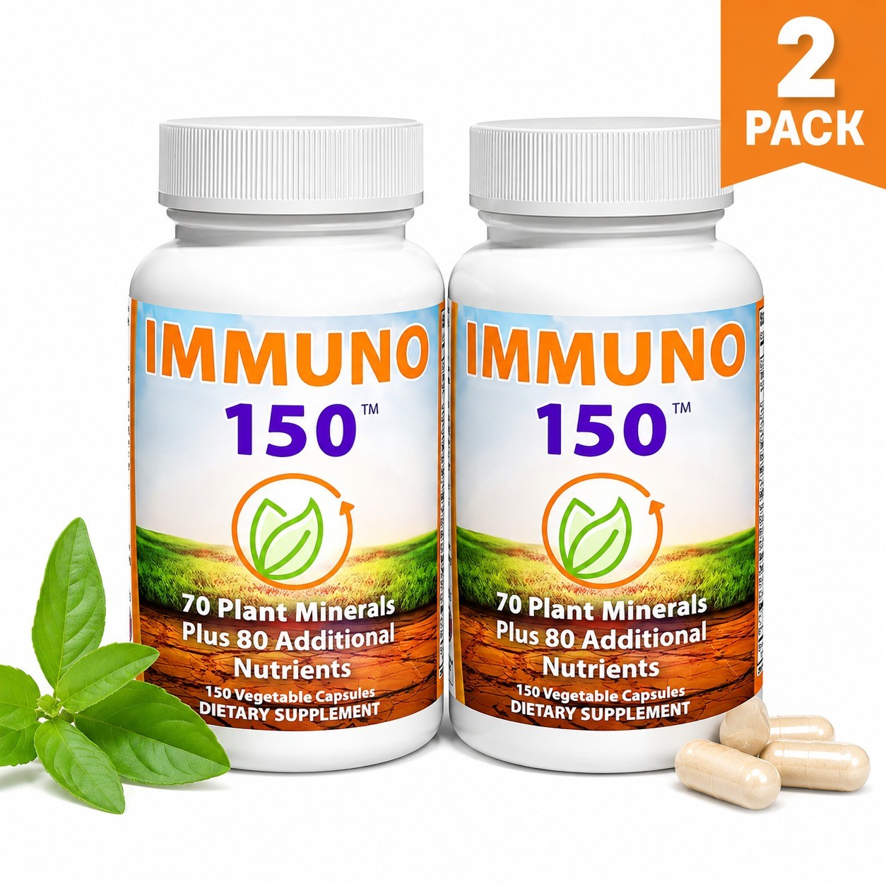 Multivitamin Capsules 2 Pack 150 Count Plant Based Daily Supplement